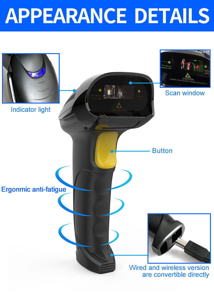 KUNST® X-620H 1D Wireless 2.4G Laser Barcode Scanner