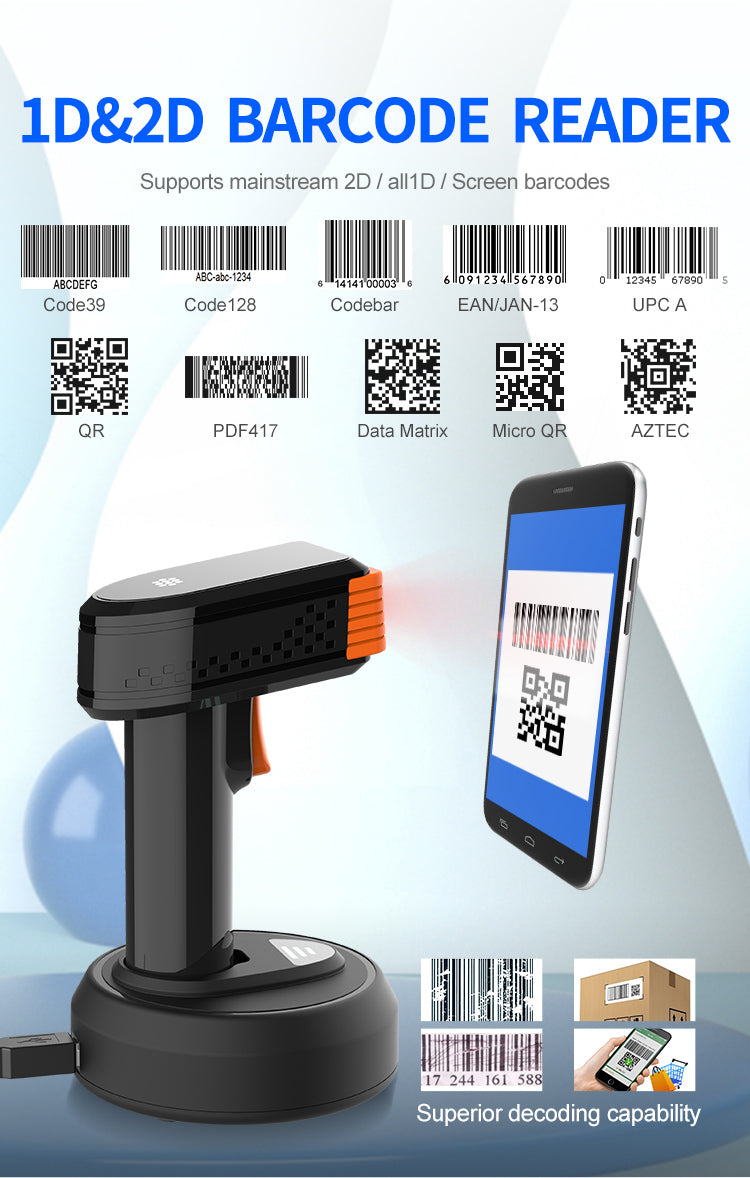 KUNST® GT-3303H Wireless 2.4G Barcode Scanner with Charging Cradle