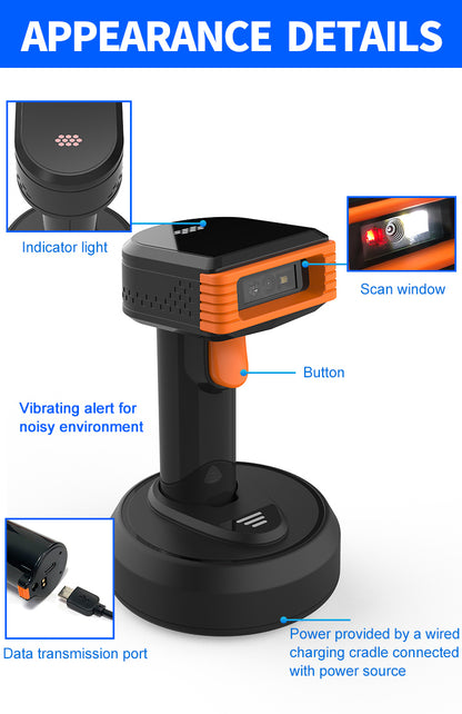 KUNST® GT-3303H Wireless 2.4G Barcode Scanner with Charging Cradle