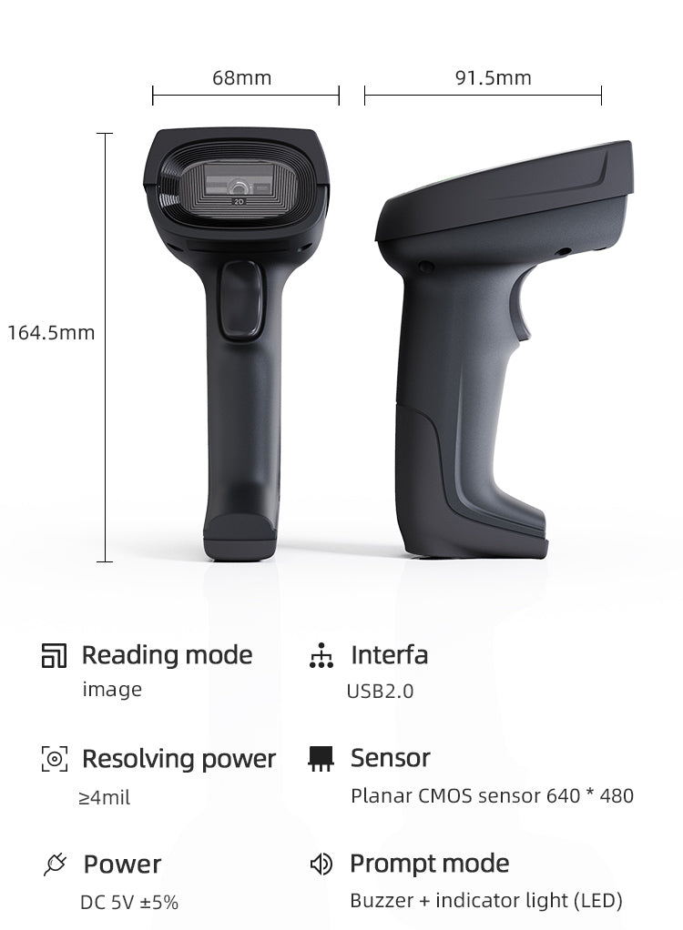 KUNST® GT-1800E 2D Wired Barcode Scanner