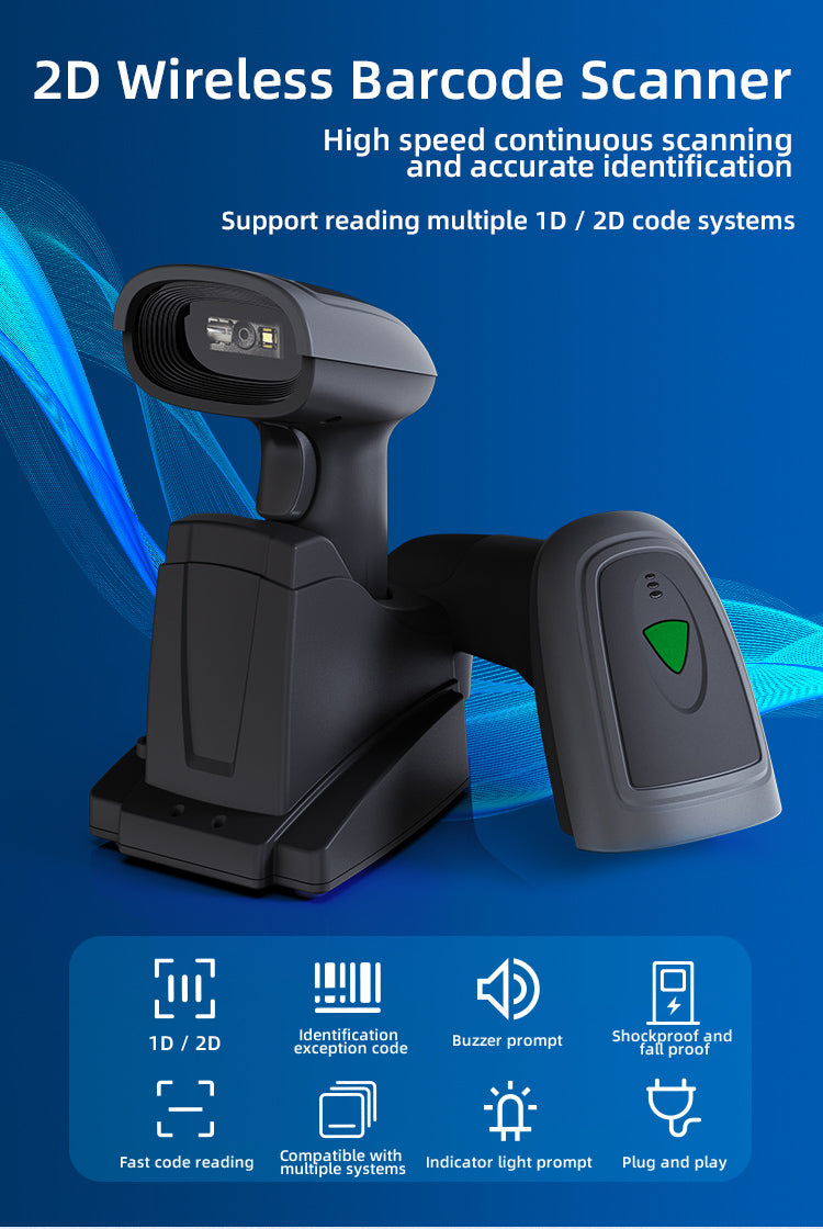 KUNST® GT-1902C+E Wireless 2.4G Bluetooth two-dimensional barcode scanner with charging bracket