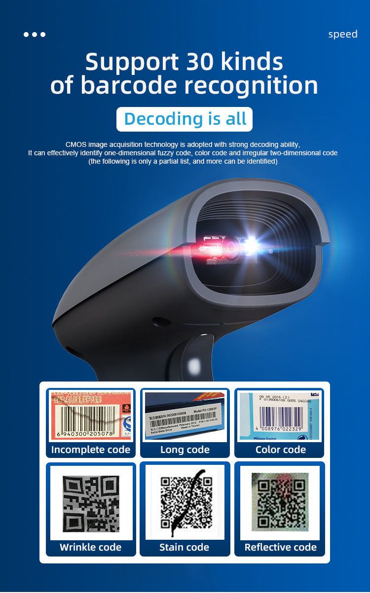 KUNST® GT-1902C+E Wireless 2.4G Bluetooth two-dimensional barcode scanner with charging bracket